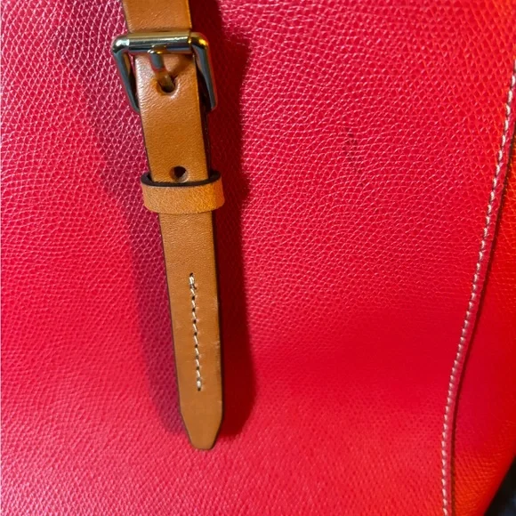 Dooney & Bourke Miller Leather Satchel—Red with tan handles - Picture 14 of 15
